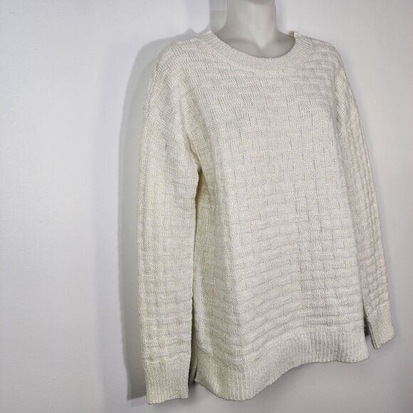 Maurices Womens Sweater Small Lurex Knit Pullover Basket Weave Crew Neck Ivory - Picture 4 of 11